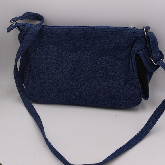 Vintage 90s Y2K Denim Messenger Bag Floral Embroidered Boho Purse - Picture 6 of 12